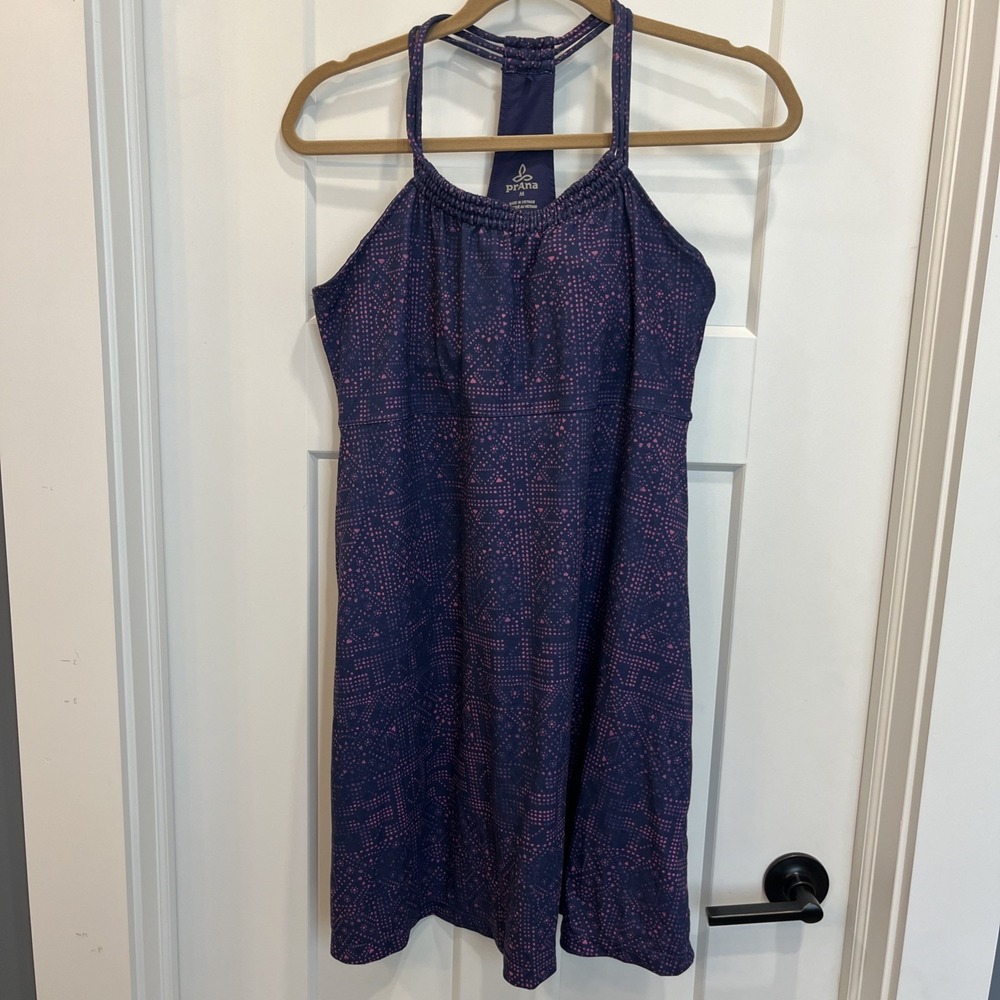 PrAna Women's Racerback Geometric Blue Purple Pink Dress Built In Bra Sz Medium‎